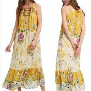 Anthropologie Paradiso Koi Fish Embroidered Maxi Dress, Size XS